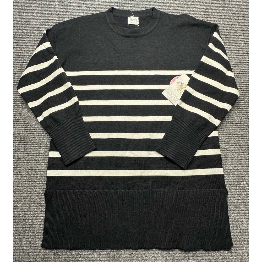 SirenLily Sweater Womens Medium Black‎ White Stripe Maternity Tunic Long Sleeve
